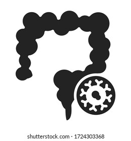 Bowel cancer black glyph icon. Oncology. Isolated vector element. Pictogram for web page, mobile app, promo.