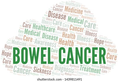 Bowel Cancer word cloud. Vector made with text only.