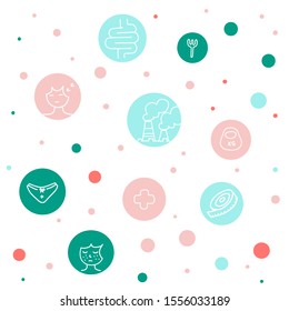 Bowel disease symptoms thin line vector icons set