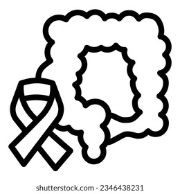 Bowel organ and tape line icon, World cancer day concept, awareness of colon cancer sign on white background, colorectal cancer icon in style for and web. Vector graphics.