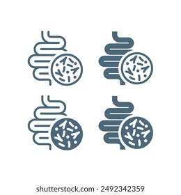 Bowels and microflora bacteria vector icon set. Intestines and microbiota symbol.