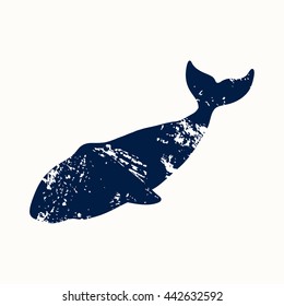 Bowhead Whale. Balaena mysticetus. Whale isolated on a light background. Logo for your design. Ink. Hand drawn.