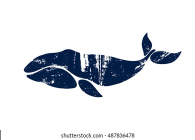 Bowhead Whale. Balaena mysticetus. Whale isolated on a light background. Logo for your design. Ink. Hand drawn.