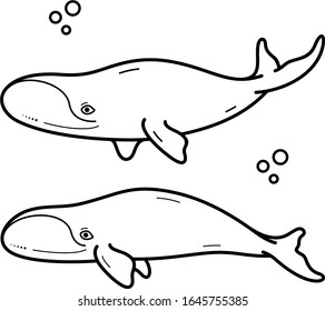 Bowhead Whale. Marine mammal. Alaska State symbol. Vector outline icon.