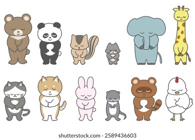 Bowing animals illustration set, color