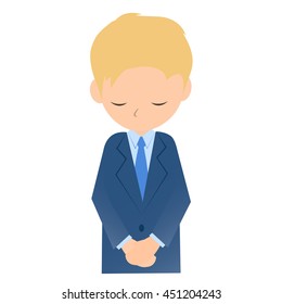 Bowing to business man, male company employee of illustration material