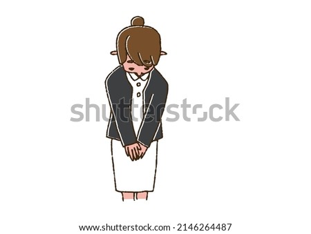 Bowing nurse, comical handwritten person, vector, line drawing and color