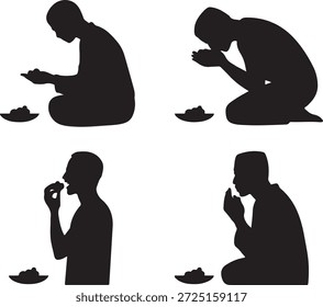 Conjunto de siluetas de pose de oración de inclinación