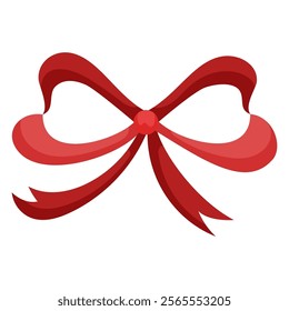 Bowknot made of thin satin ribbon. Bow for decoration. Large retro hand drawn ribbon Illustration. Cartoon bow knot, gift ribbon.