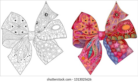 Bow-knot zentangle styled with clean lines for t-shirt design, tattoo and other decorations. Color and outline set