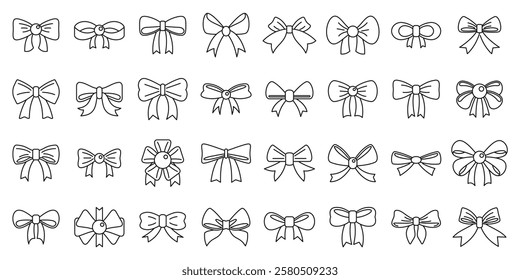  Bowknots icons set. Set of outline ribbon bows, perfect for gift wrapping, greeting cards, invitations, and other festive decorations