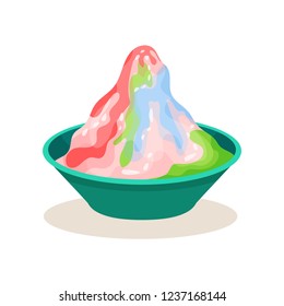 Bowl of ais kacang. Delicious Malaysian dessert. Sweet food. Cooking theme. Flat vector icon