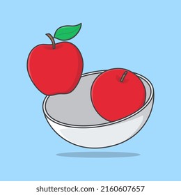 Bowl Of Apple Cartoon Vector Illustration. Apple Fruit Flat Icon Outline