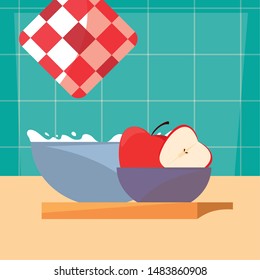 bowl apple cutting board cooking food preparation