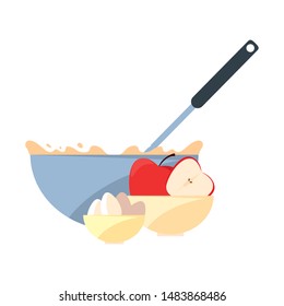 bowl with apples, eggs and flour preparation cooking