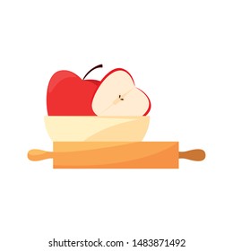 bowl with apples rolling pin preparation cooking