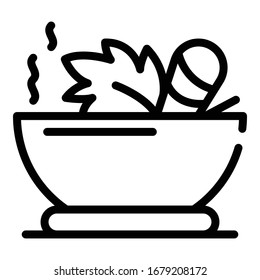 Bowl with aromatic herbs icon. Outline bowl with aromatic herbs vector icon for web design isolated on white background