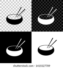 Bowl with asian food and pair of chopsticks silhouette icon isolated on black, white and transparent background. Concept of prepare, eastern diet. Vector Illustration