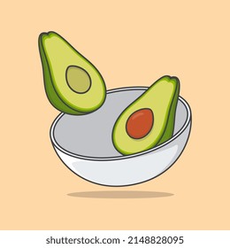 Bowl Of Avocado Slices Cartoon Vector Illustration. Avocado Fruit Flat Icon Outline