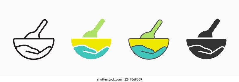 Bowl with baby cereal porridge flat icons. Vector illustration.