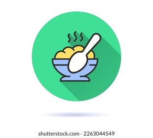 Bowl with baby cereal porridge icon. Simple illustration with long shadow for graphic and web design.