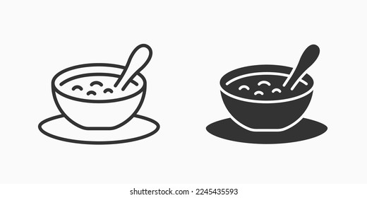 Tazón con línea de gachas de cereal para bebés e iconos de glifos. Ilustración vectorial.