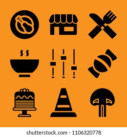 bowl, background, color, border, grilled and candle icon vector set. Flat vector design with filled icons. Designed for web and software interfaces