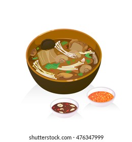 A bowl of bak kut teh : hot soup with herb ,pork, mushroom, vegetable.
