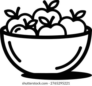 Bowl or Basket Filled with Apples Simplified Iconic Glyph Line Art