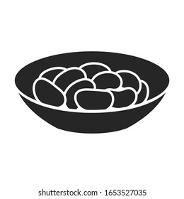 Tazón del icono del vector de frijoles.Icono del vector negro aislado en el cuenco de fondo blanco de judías.