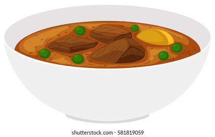 Bowl of beef stew with vegetables illustration