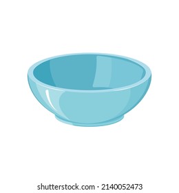 Bowl blue. Vector illustration of an empty plate for soup, rice or porridge. Clay kitchen utensils isolated on white background.