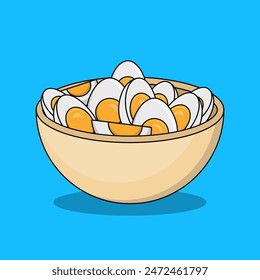 Bowl of Boiled Eggs Flat Vector Illustration in Cartoon Style. Healthy Breakfast