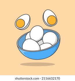 Bowl Of Boiled Eggs Vector Illustration. Chicken Boiled Eggs Flat Icon