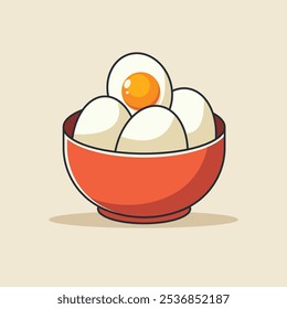 Bowl Of Boiled Eggs Vector Illustration. Chicken Boiled Eggs Food Flat Icon