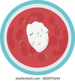 bowl of borscht garnished with dill and a dollop of smetana concept vector, National Dish of Ukraine Sign,Traditional cuisine Symbol on White Background, Gourmet food cooking and restaurant menu item