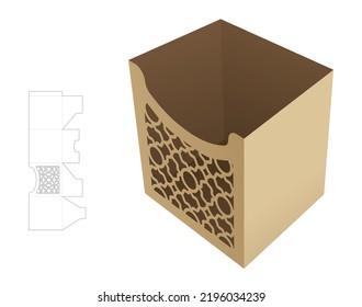 bowl box with stenciled luxury pattern die cut template and 3D mockup