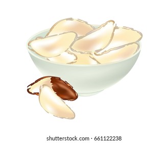 Bowl Of Brazil Nuts On White Background