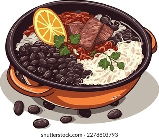 Bowl of brazilian food feijoada vector illustration