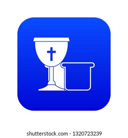 Bowl and bread icon digital blue for any design isolated on white vector illustration