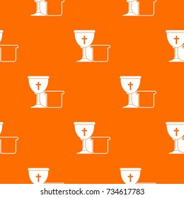 Bowl and bread pattern repeat seamless in orange color for any design. Vector geometric illustration