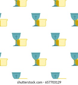 Bowl and bread pattern seamless background in flat style repeat vector illustration