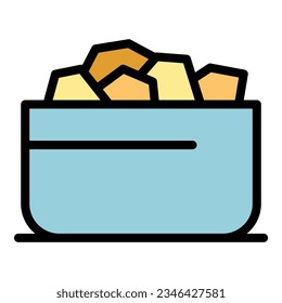 Bowl breakfast icon outline vector. Cereal milk. Muesli fruit color flat