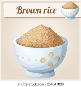 Bowl of brown rice. Detailed Vector Icon. Series of food and drink and ingredients for cooking.