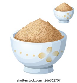 Bowl of brown rice isolated on white background. Detailed Vector Icon. Series of food and drink and ingredients for cooking.