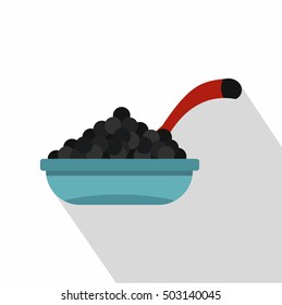 Bowl of caviar with spoon icon. Flat illustration of caviar vector icon for web design