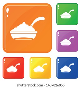 Bowl of caviar with spoon icons set collection vector 6 color isolated on white background