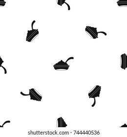 Bowl of caviar with spoon pattern repeat seamless in black color for any design. Vector geometric illustration