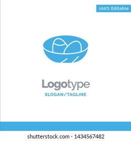 Bowl, Celebration, Easter, Egg, Nest Blue Solid Logo Template. Place for Tagline