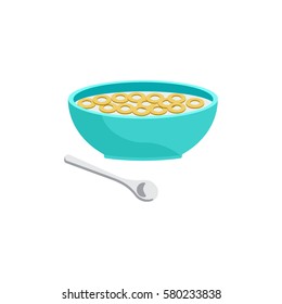 Bowl of cereal, corn flakes flat illustration